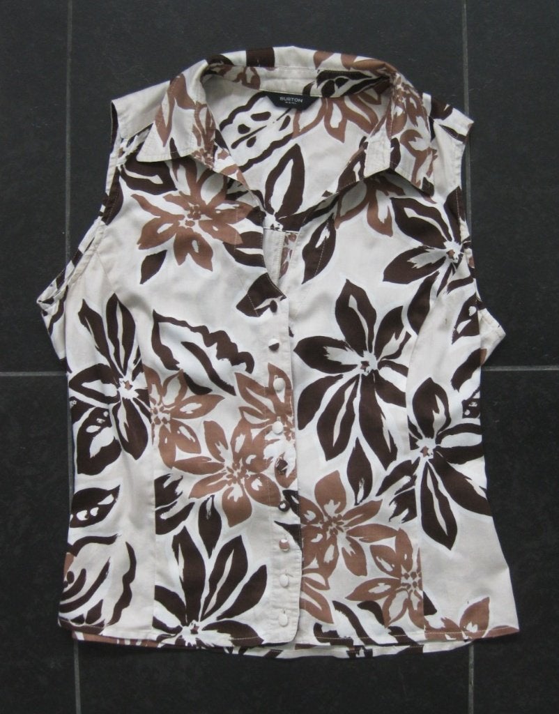 Burton top, blouse mouwloos, bruin beige wit 44-46, Bruin, Maat 42/44 (L), Ophalen of Verzenden, Zo goed als nieuw