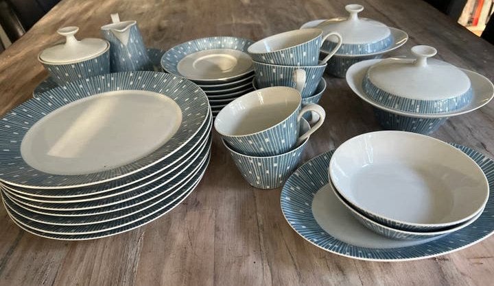 Schonwald gitter blau blauw wit kop schotel mellkan suikerpo, Overige merken, Vintage, Ophalen of Verzenden, Zo goed als nieuw