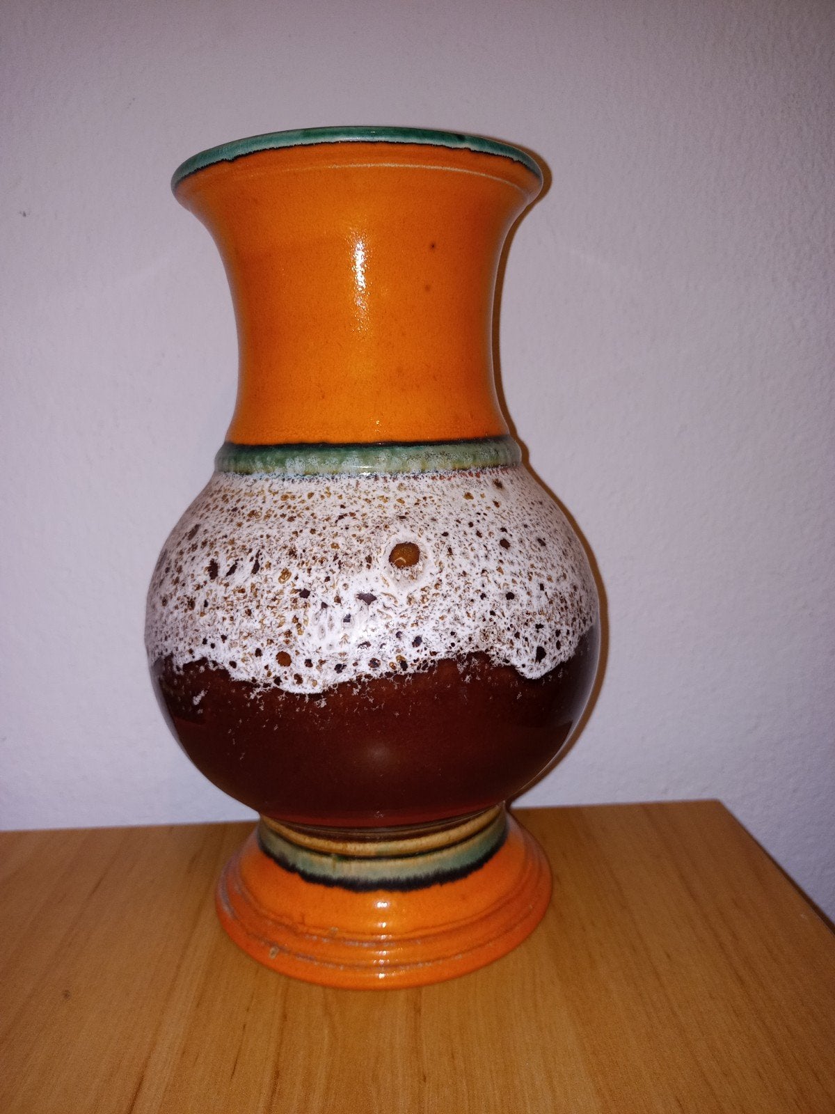 Vintage West Germany Keramiek Vaas Oranje Bruin Wit, Ophalen of Verzenden