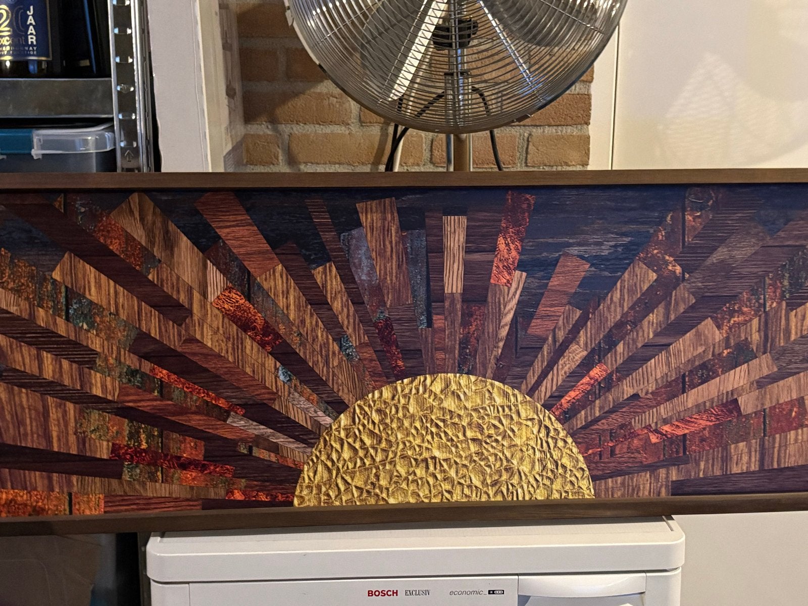 Uniek Houten Schilderij Zonsopgang 119x39cm, Ophalen