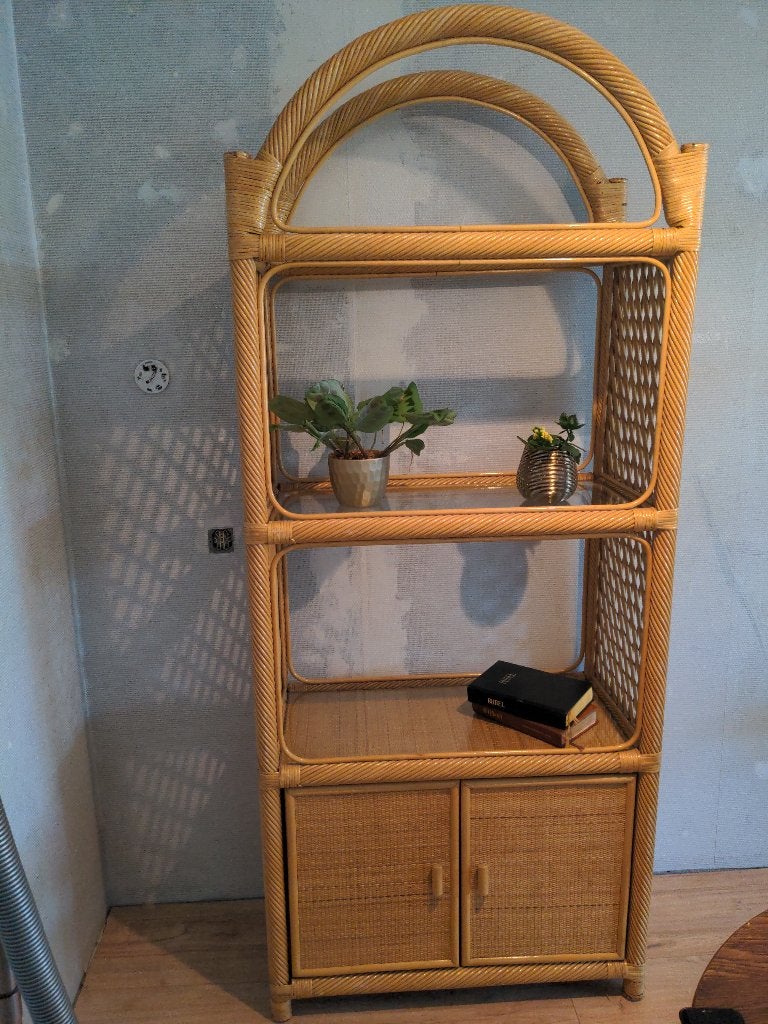 Vintage bamboe rotan kast, Ophalen, 200 cm of meer, Bohemian, 50 tot 100 cm