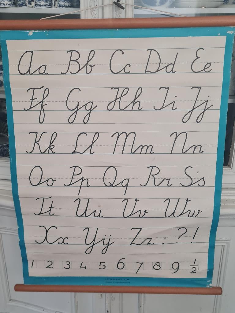 Vintage schoolplaat letters schrijven, Antiek en Kunst, Antiek | Schoolplaten, Ophalen of Verzenden, Overige thema's