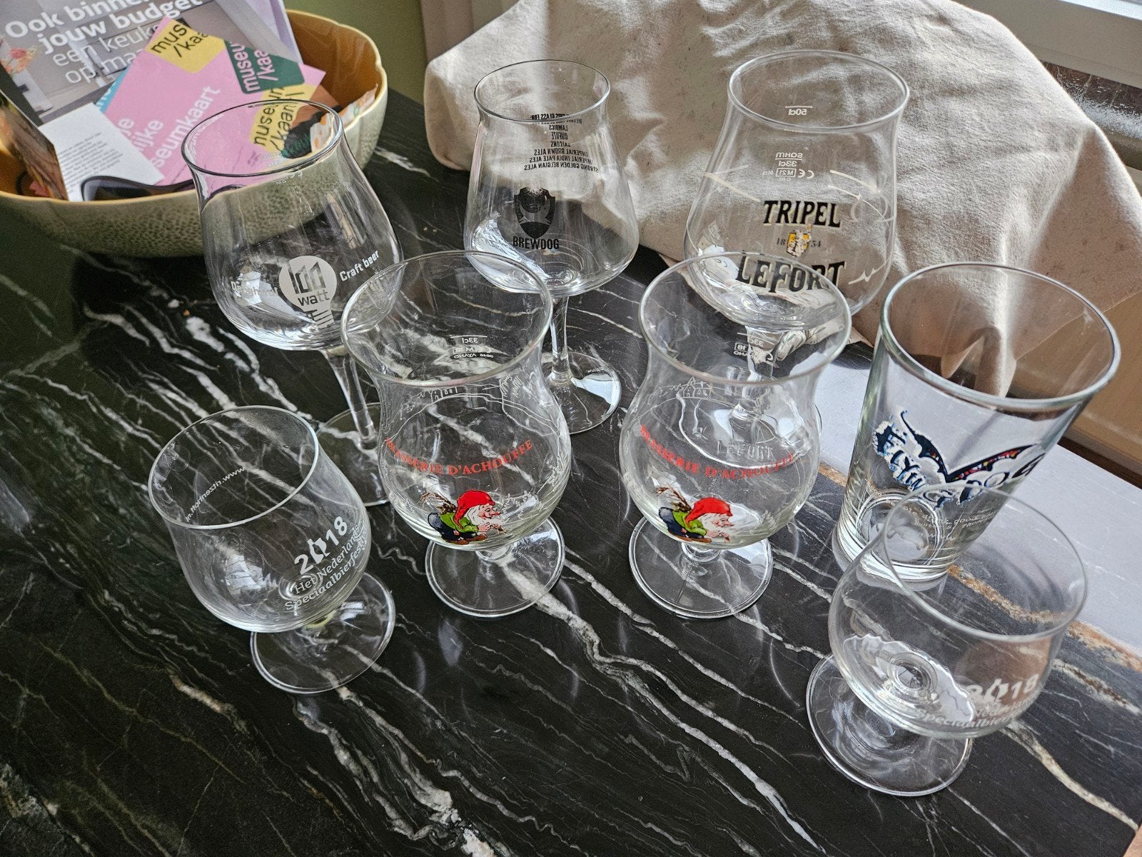 Bierglazen collectie: 8 stuks, diverse merken, Ophalen, Overige merken, Glas, Overige typen