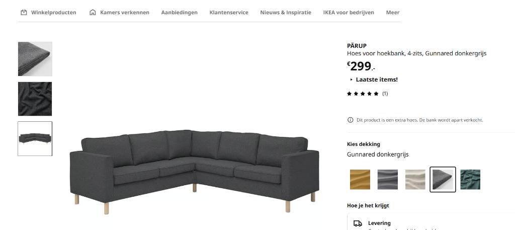 Ikea PÄRUP Hoes voor hoekbank, 4-zits, Gunnared donkergrijs., Ophalen, Nieuw, Rechthoekig, 200 cm of meer
