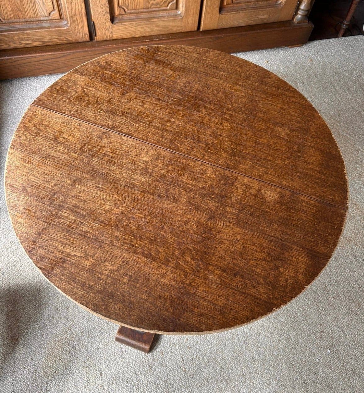 Eiken ronde tafel, Ophalen, Gebruikt, 100 tot 150 cm, Rond