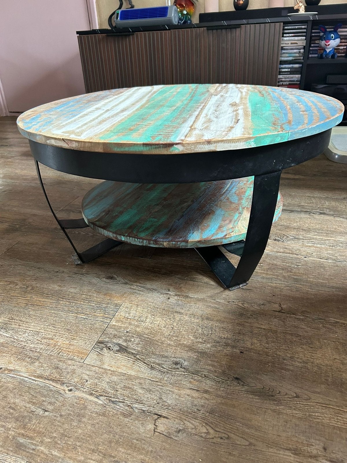 Kleine stevige 2-laags  tafel met unieke afdruk, Ophalen, Overige materialen, Minder dan 50 cm, Gebruikt