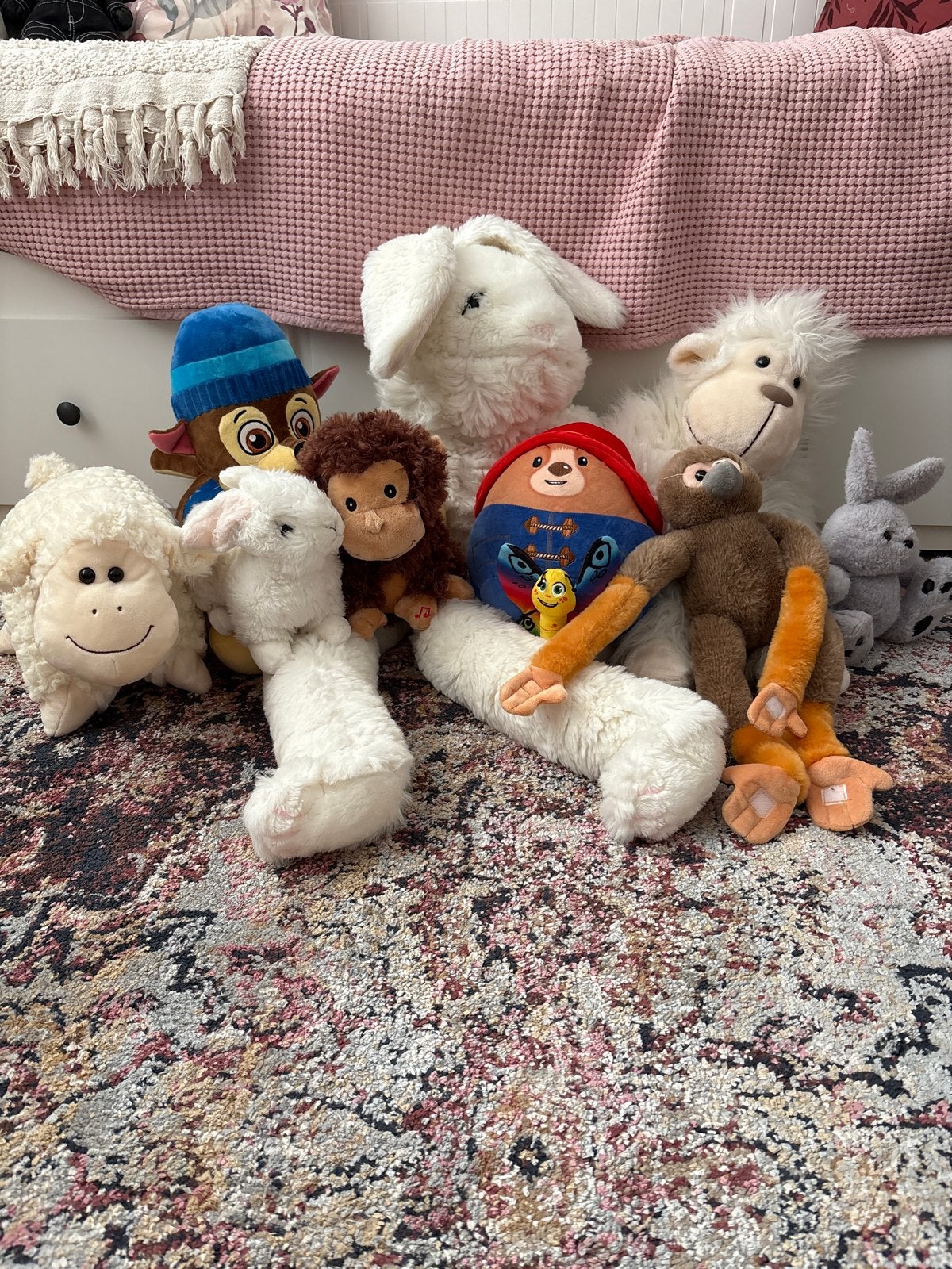 Diverse knuffels: schaap, aap, konijn en meer!, Ophalen, Gebruikt, Overige merken, Middelgroot (20 tot 80 cm)