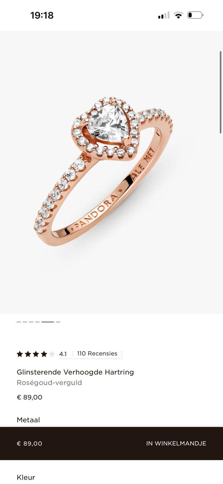 Pandora glinsterende verhoogde hartring, Sieraden, Tassen en Uiterlijk, Ophalen, Zo goed als nieuw, Zilver, Pandora