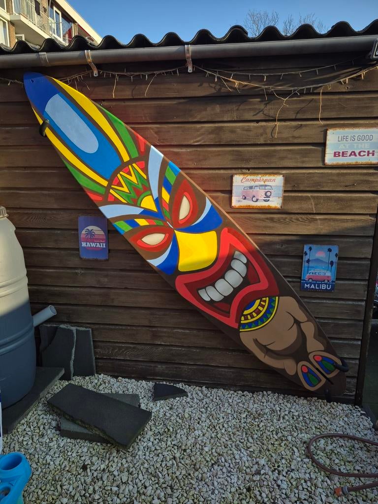 Groot decoratief Surfboard met Tiki Masker Design, Ophalen, Gebruikt, Overige typen