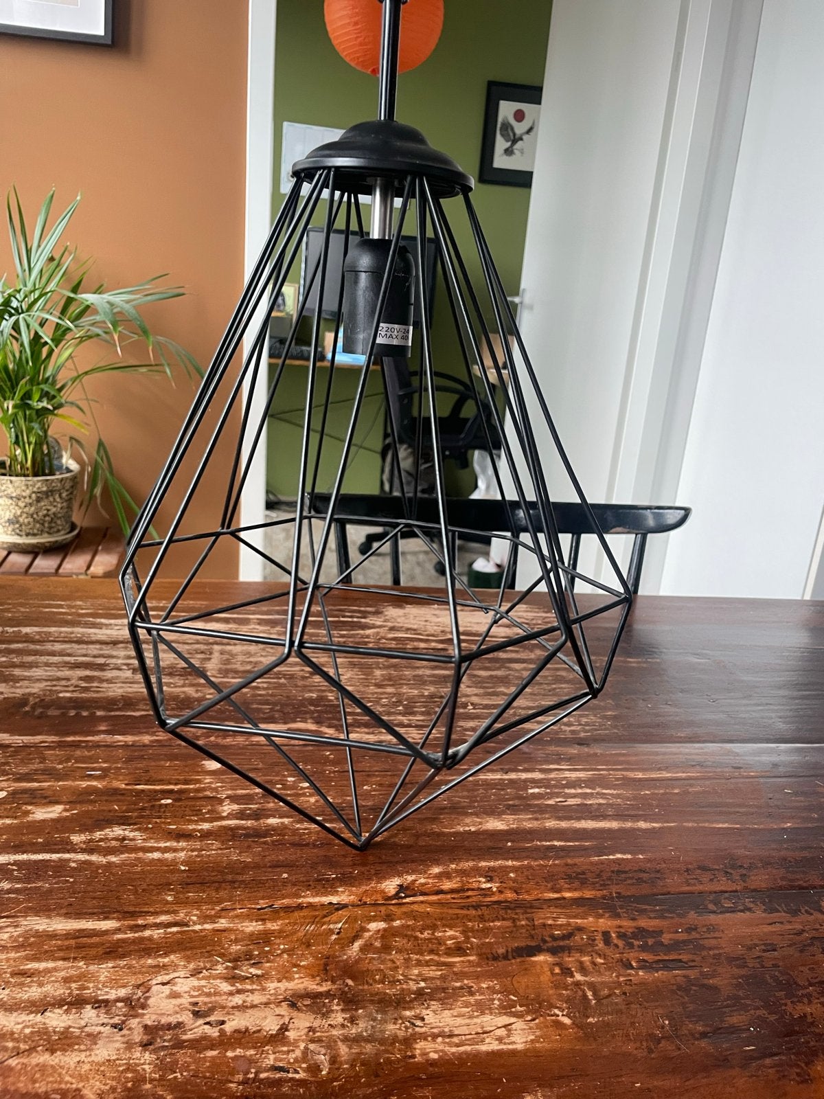 Zwarte metalen draadlamp - Industriële hanglamp, Ophalen, Gebruikt, Metaal, E27 (groot)