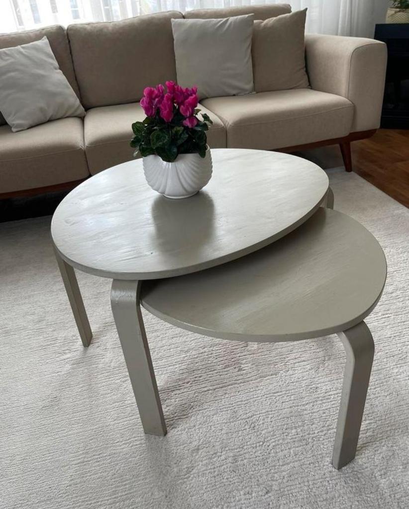 IKEA SVALSTA Salontafels - Set van 2 Houten Tafels, Gebruikt, Ovaal, Overige houtsoorten, 50 tot 100 cm