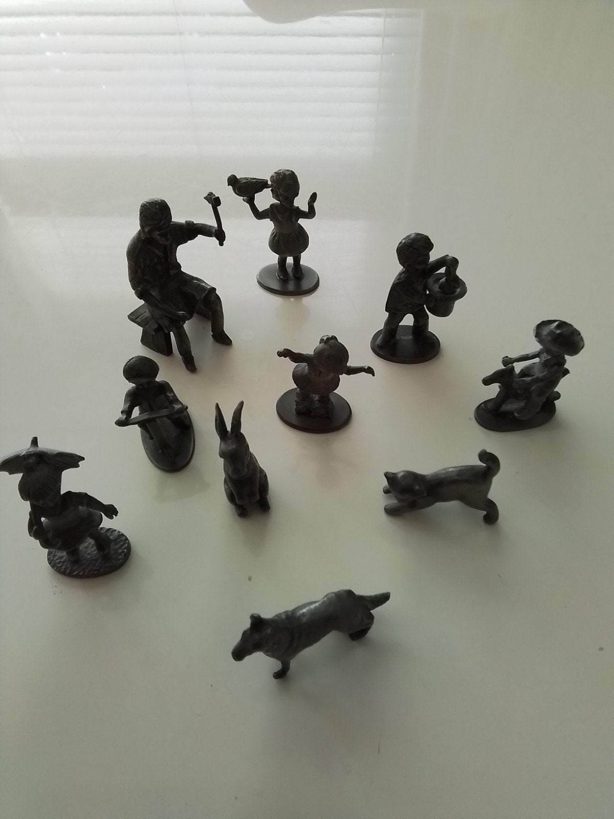 Set van 10 Vintage Tinnen Beeldjes: Mensen en Dieren, Ophalen of Verzenden