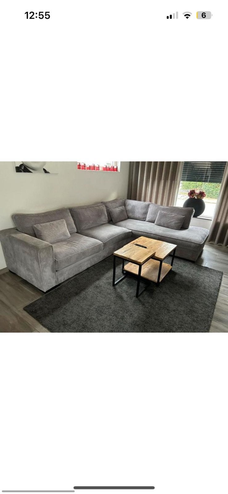 Mooie grijze rib stof bank, Ophalen, Zo goed als nieuw