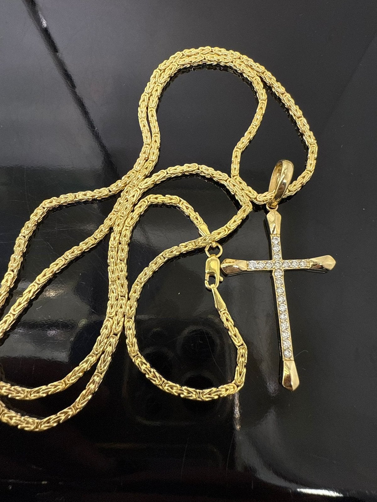 14k gouden koningsketting met kruis, Met hanger, Nieuw, Ophalen of Verzenden, Goud