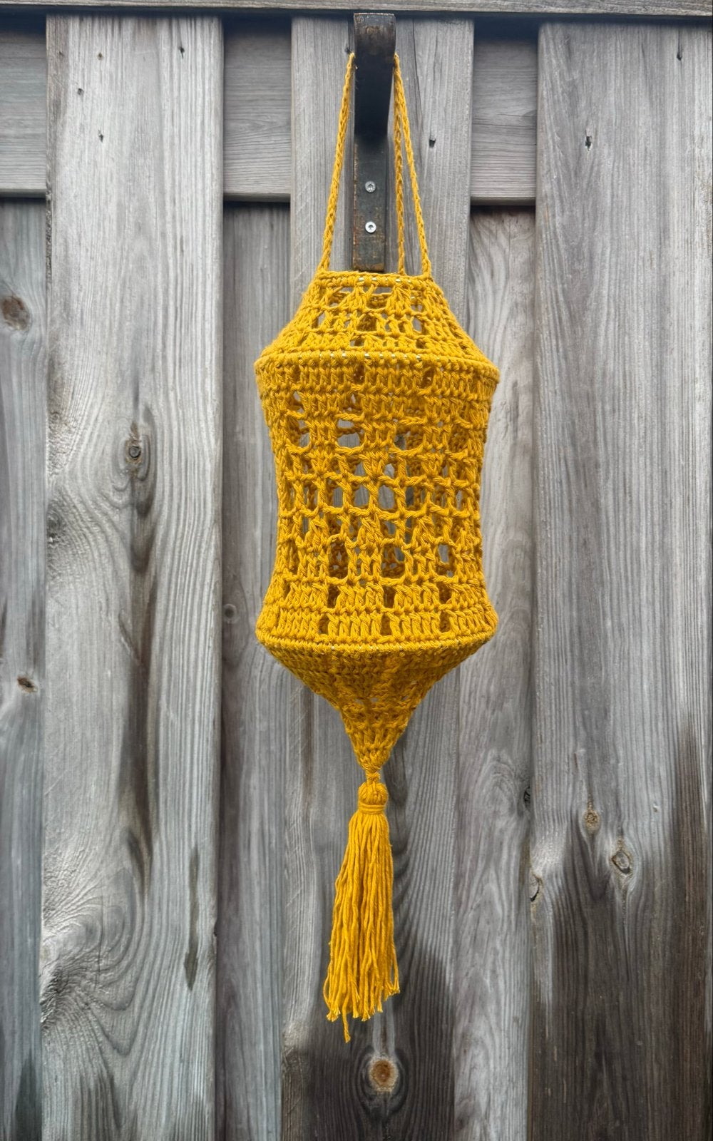 Gehaakte lantaarn- Okergeel - Bohemian stijl, Huis en Inrichting, Lampen | Overige, Bohemian, Geel, Textiel, Ophalen of Verzenden