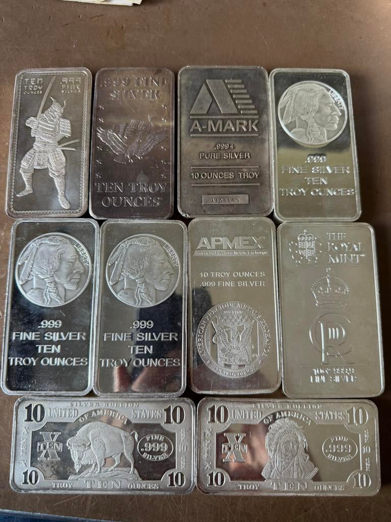 Div 10 Ounce baren, Postzegels en Munten, Ophalen of Verzenden, Zilver