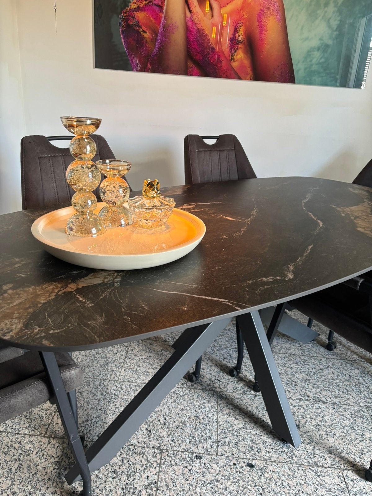 Prachtige keramische eetkamertafel., Huis en Inrichting, Tafels | Eettafels, 200 cm of meer, Zo goed als nieuw, Rechthoekig, 50 tot 100 cm