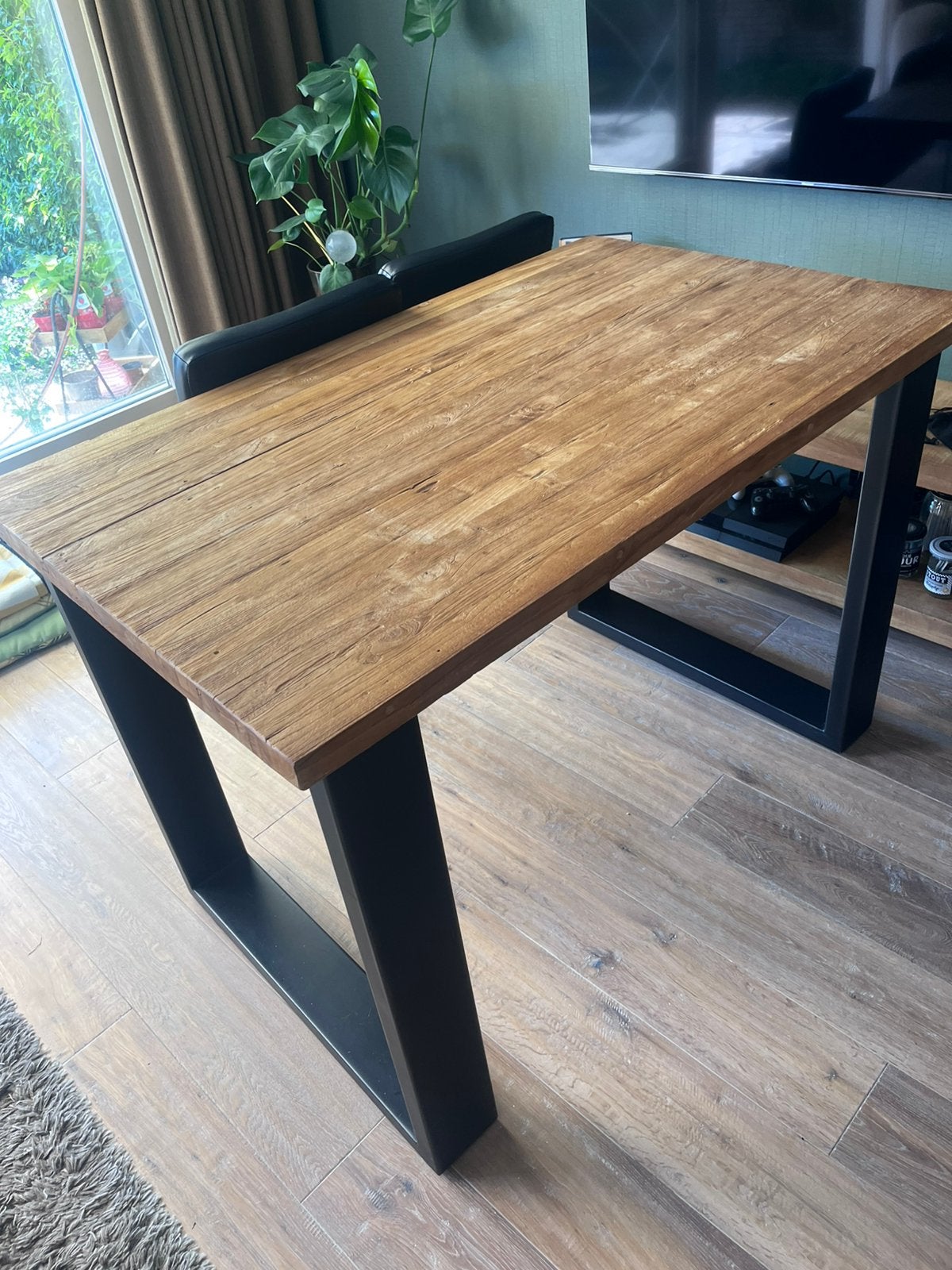 Bartafel mango industrieel met barkrukken, Ophalen, Gebruikt, 100 tot 150 cm, 50 tot 100 cm
