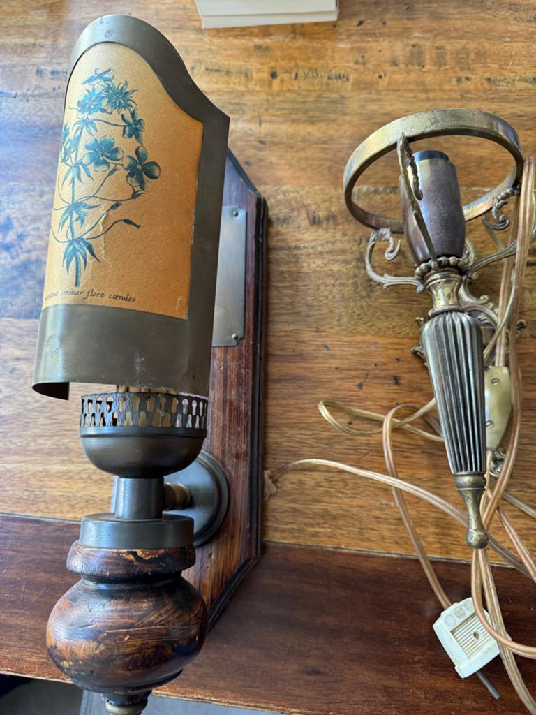 Vintage wandlampen set - messing en hout, Ophalen of Verzenden