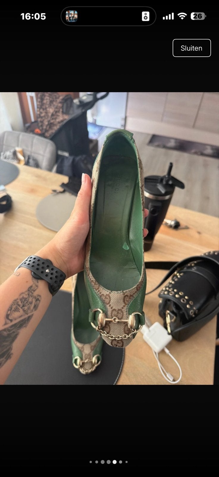 Gucci Groene GG Supreme Horsebit Pumps – Vintage, Ophalen of Verzenden, Zo goed als nieuw
