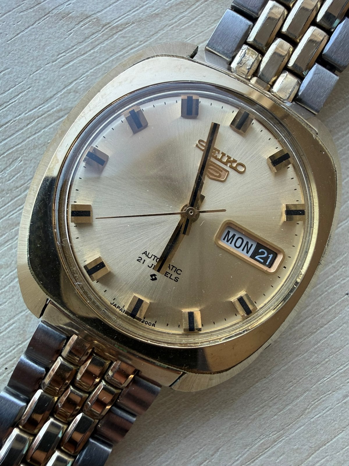 Seiko 5 Automatic – 1974 – Vintage – Originele Bi-Color Band, Gebruikt, Staal, Polshorloge, Ophalen of Verzenden