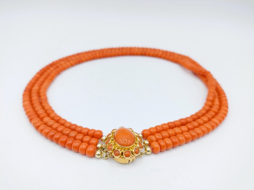 Bloedkoralen ketting met gouden slot, 37-42 cm, Sieraden, Tassen en Uiterlijk, Antieke sieraden, Verzenden, Goud, Ketting