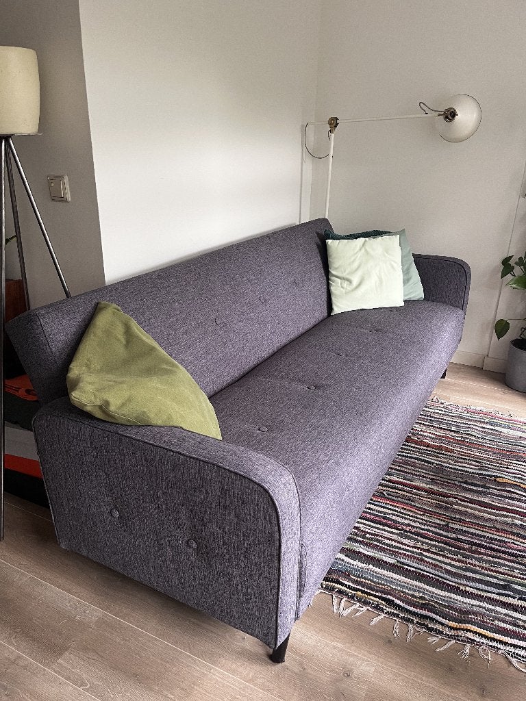 Vintage grijze slaapbank, Ophalen, Gebruikt, 90 cm, Tweepersoons