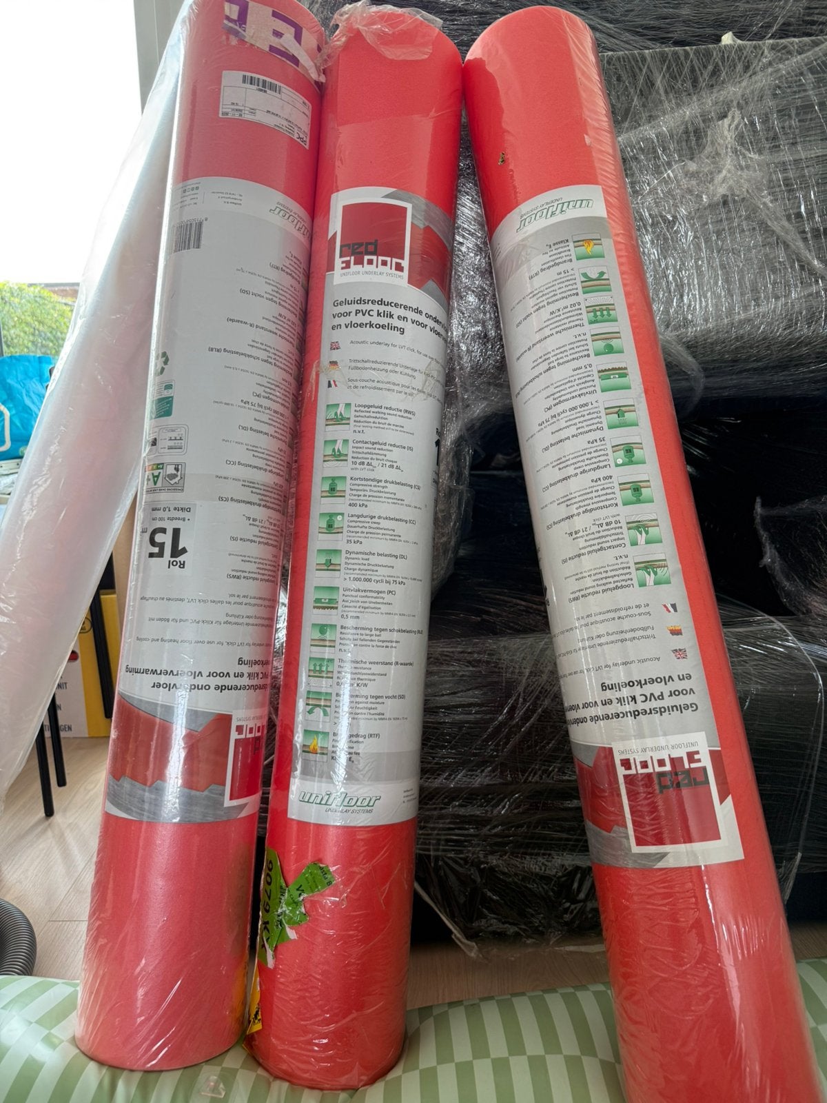 Redfloor ondervloer 3 rollen nieuw 45 m2, Overige materialen, 30 cm of meer, 50 tot 150 cm, Overige typen