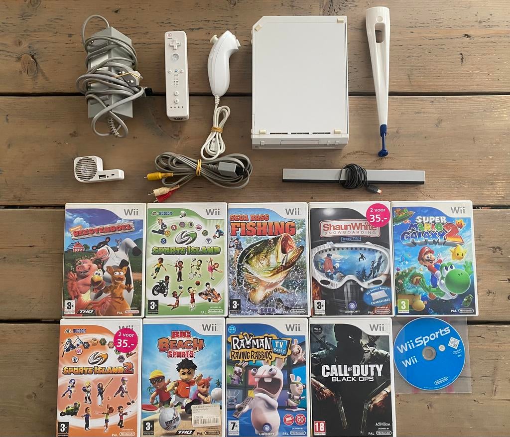 Nintendo Wii complete set + 10 spellen incl. Mario Galaxy 2, Ophalen of Verzenden, Zo goed als nieuw, Met 1 controller