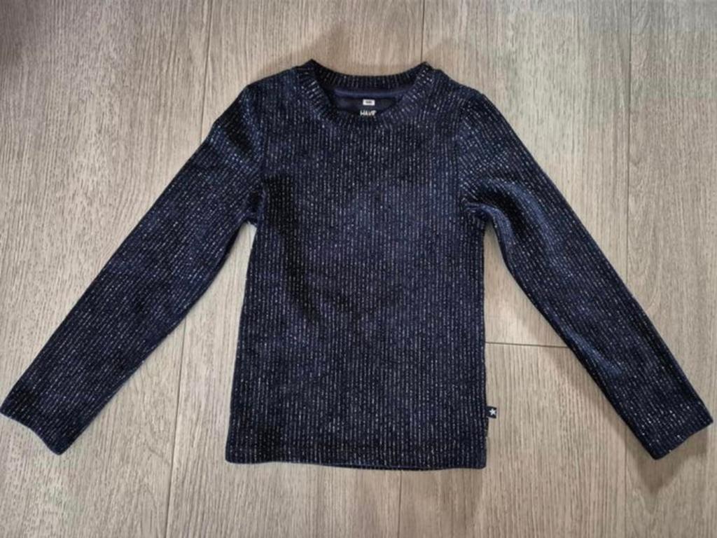 WE longsleeve blauw met glitterdraad, maat 110/116, zgan, Kinderen en Baby's, Kinderkleding | Maat 110, WE, Meisje, Ophalen of Verzenden