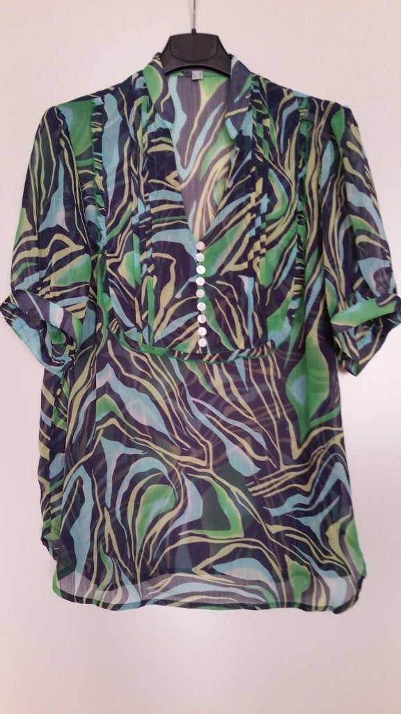 Tresfe blouse multicolor blauw/groen/wit/geel, Meerkleurig, Maat 42/44 (L), Tresfe, Ophalen of Verzenden
