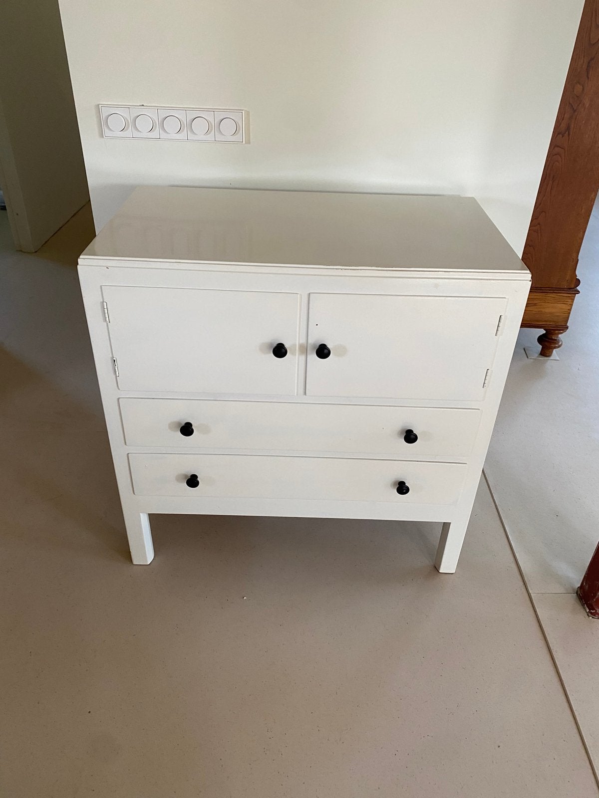 Witte houten commode / kledingkast baby- of kinderkamer, Ophalen, 50 tot 100 cm, Zo goed als nieuw, 3 of 4 laden