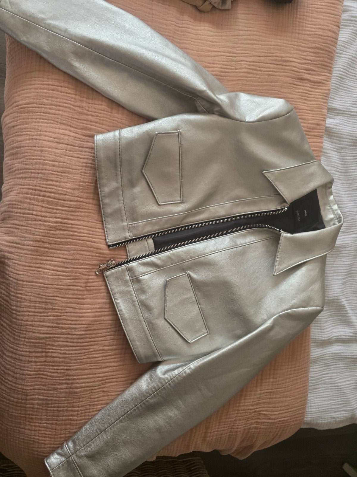 Mango bikerjack zilverkleurig, maat M, Ophalen, Zo goed als nieuw, Maat 38/40 (M)