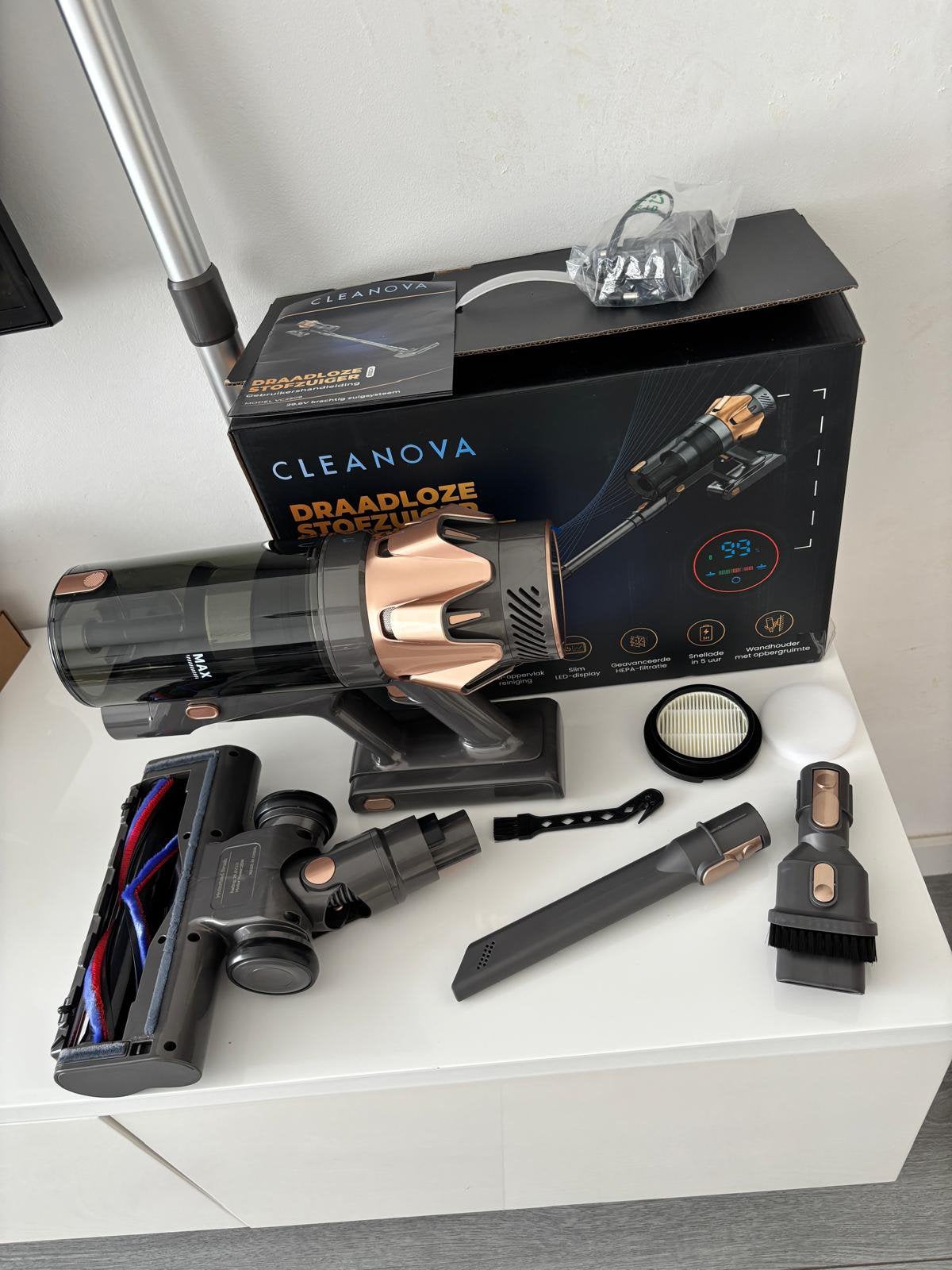 Cleanova Steelstofzuiger draadloos 500W 60minu kruimeldief, Witgoed en Apparatuur, Stofzuigers, Ophalen, Nieuw, Stille werking