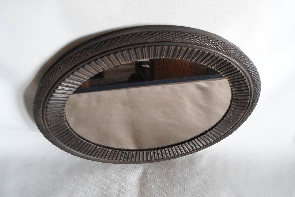 Antieke Spiegel Houten Lijst Oostenrijk 1930, Ophalen of Verzenden, Rond, Minder dan 50 cm