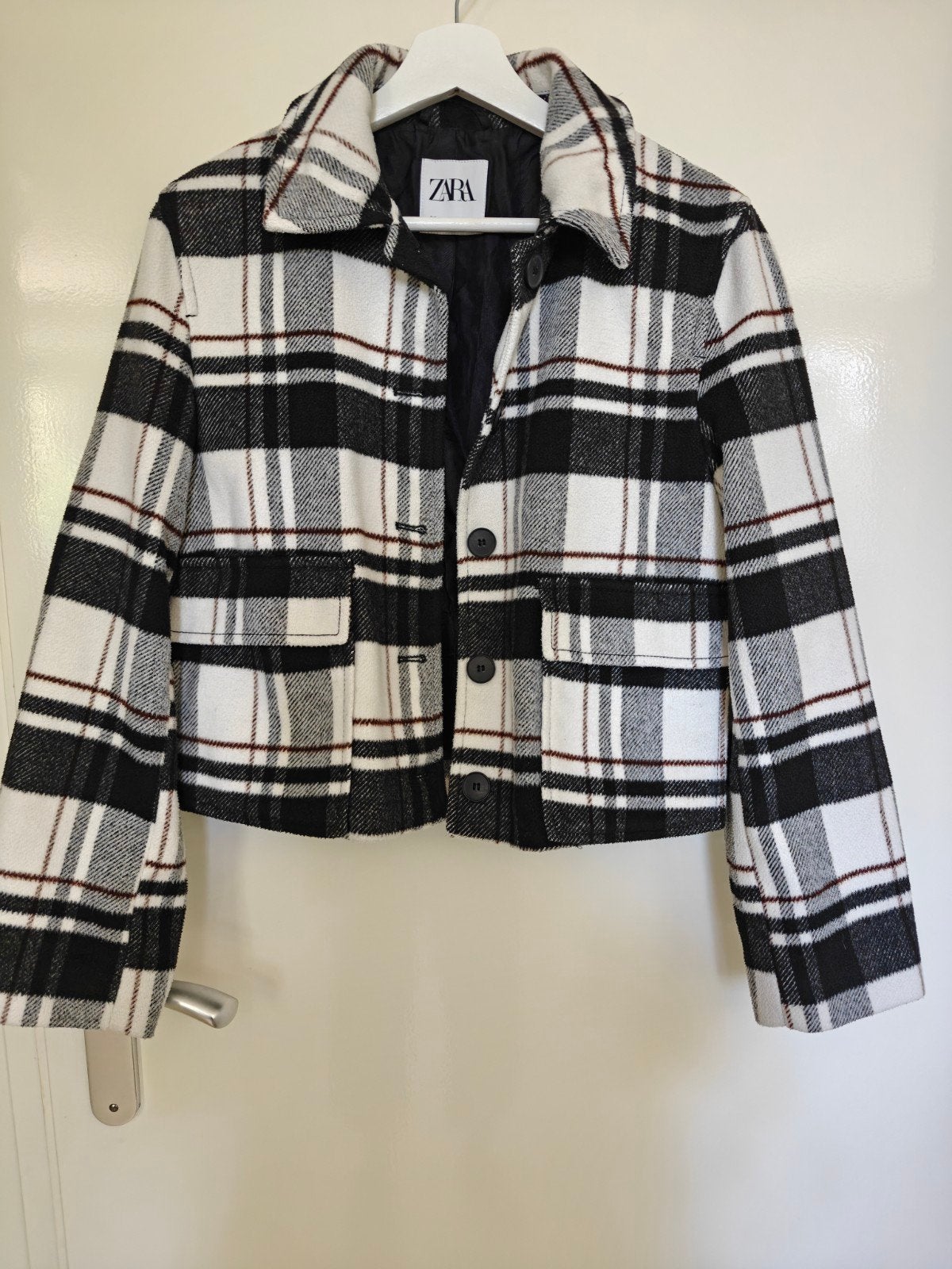 Zara geruite jas zwart/wit - Maat M, Maat 38/40 (M), Verzenden, Zo goed als nieuw, Zara