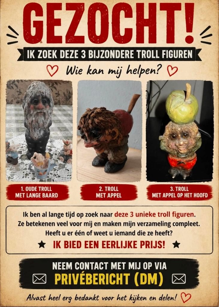 Gezocht: Oude trol beeldjes figuurtes (speelgoed / vintage), Ophalen of Verzenden, Gebruikt