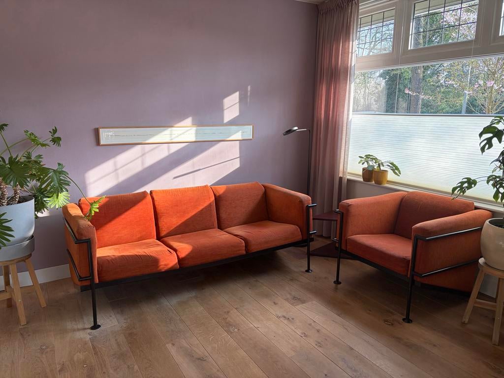 Harvink bank met bijpassend fauteuil - opknapbeurt nodig, Huis en Inrichting, Banken | Bankstellen, Ophalen, Gebruikt, Driepersoons