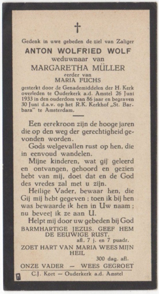 Anton Wolfried Wolf 1847 Krummel + 1933 Ouderkerk a/d Amstel, Verzenden