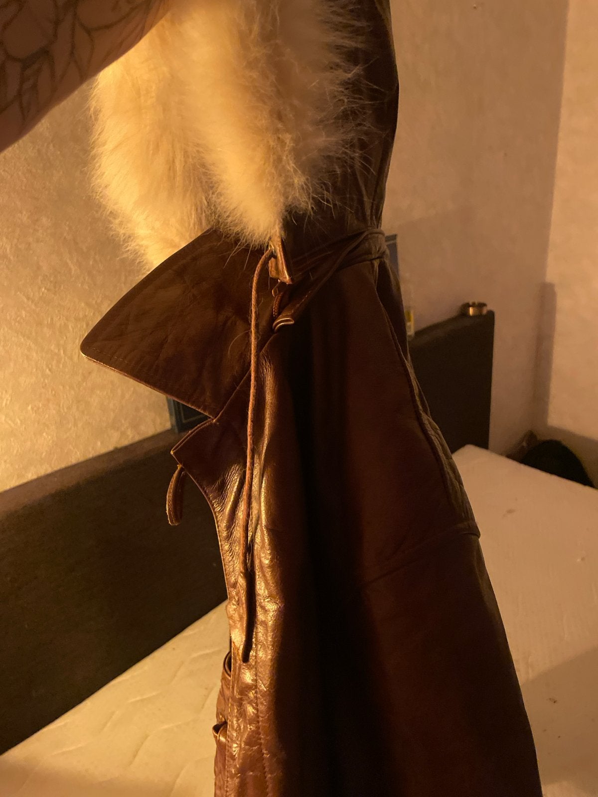 Vintage Leren Jas met Bontkraag - Chinco, Kleding | Heren, Ophalen, Gedragen, Maat 48/50 (M), Bruin