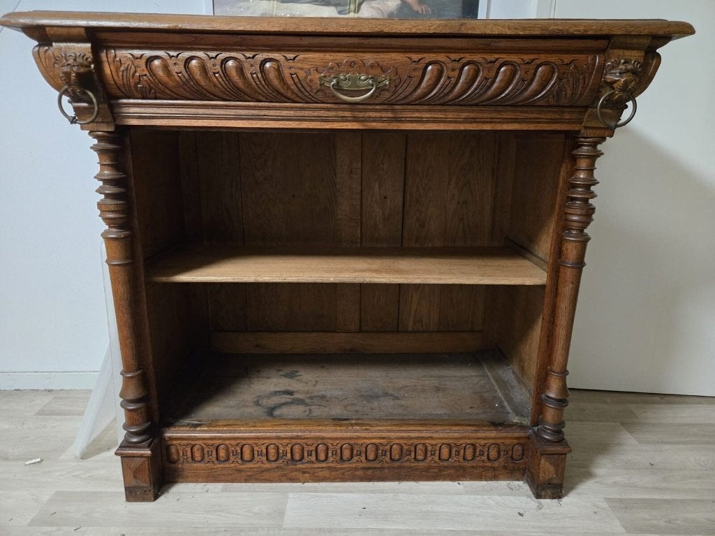 Antiek eiken dressoir kastje oud-Hollands gesneden 110 cm, Huis en Inrichting, Kasten | Dressoirs, Ophalen, Met plank(en), Gebruikt