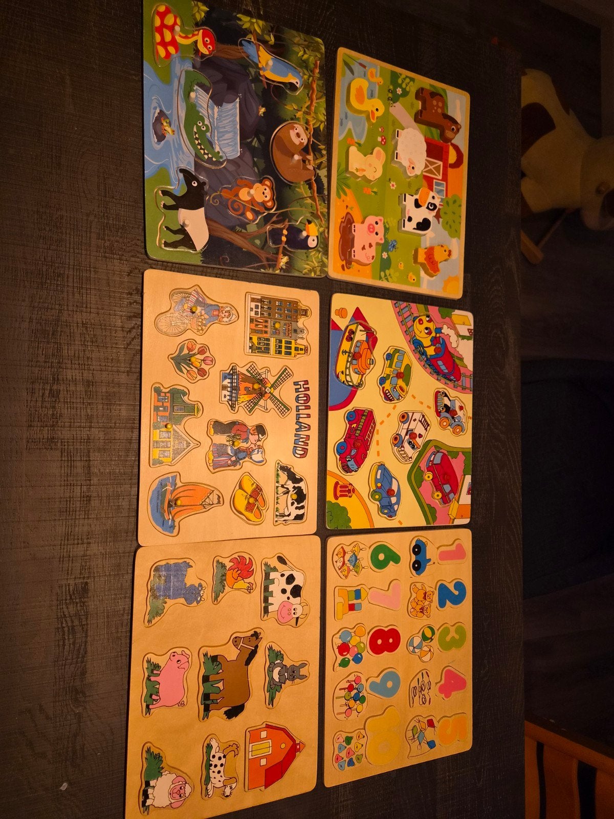 Houten Insteekpuzzels - Boerderij, Voertuigen & Meer, 2 tot 4 jaar, Gebruikt, Ophalen of Verzenden, Van hout