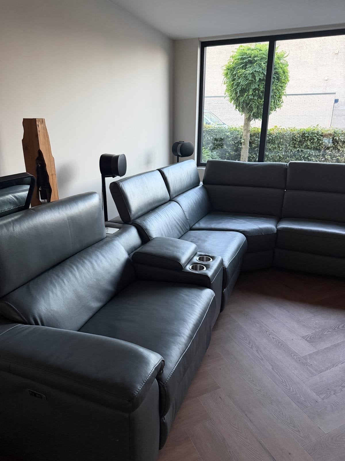 Lederen hoekbank antraciet met relaxfunctie, Huis en Inrichting, Banken | Complete zithoeken, Ophalen, Nieuw, Leer