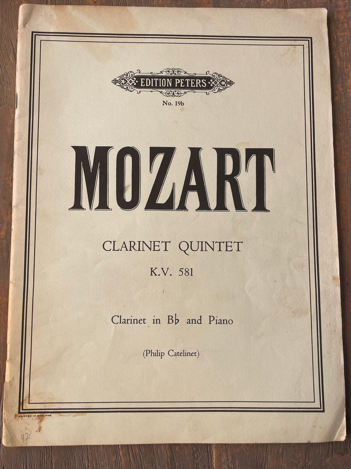 Mozart Klarinet Kwintet K.V. 581 - Bladmuziek, Gebruikt, Klassiek, Ophalen of Verzenden, Klarinet