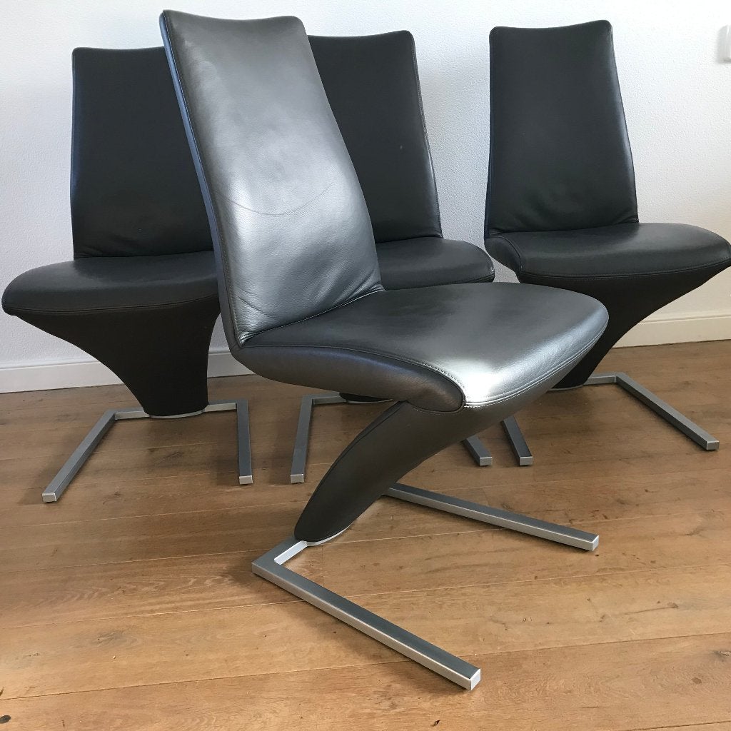 4 Rolf Benz 7800 design stoel modern leer grijs, Huis en Inrichting, Stoelen, Ophalen, Leer, Zo goed als nieuw, Nvt