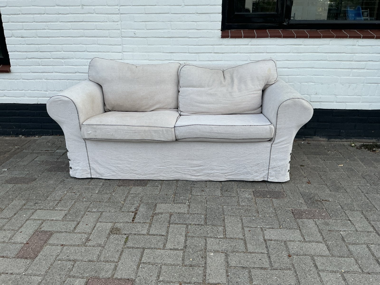 Ektorp Comfortabele 2-zitsbank met linnen bekleding, Ophalen, Gebruikt, 150 tot 200 cm, Tweepersoons