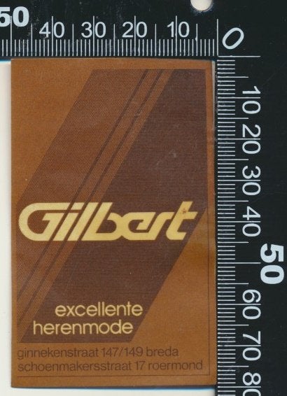 Sticker: Gilbert Excellente Herenmode - Breda - Roermond, Ophalen of Verzenden, Zo goed als nieuw, Bedrijf of Vereniging