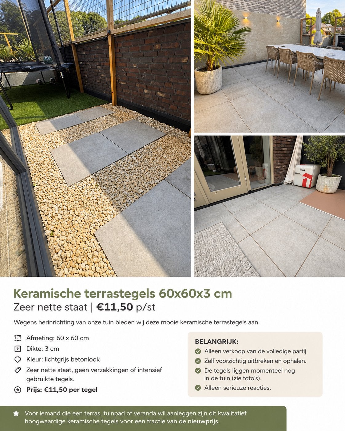 Keramische tegels 60x60x3 Zeer nette staat |€11,50 p/st, Tuin en Terras, Ophalen, Keramiek, Zo goed als nieuw, 10 m² of meer