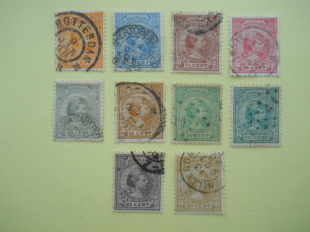 Nederland 1891 Koningin Wilhelmina Nvph.34-43 gestempeld, Ophalen of Verzenden, T/m 1940, Gestempeld