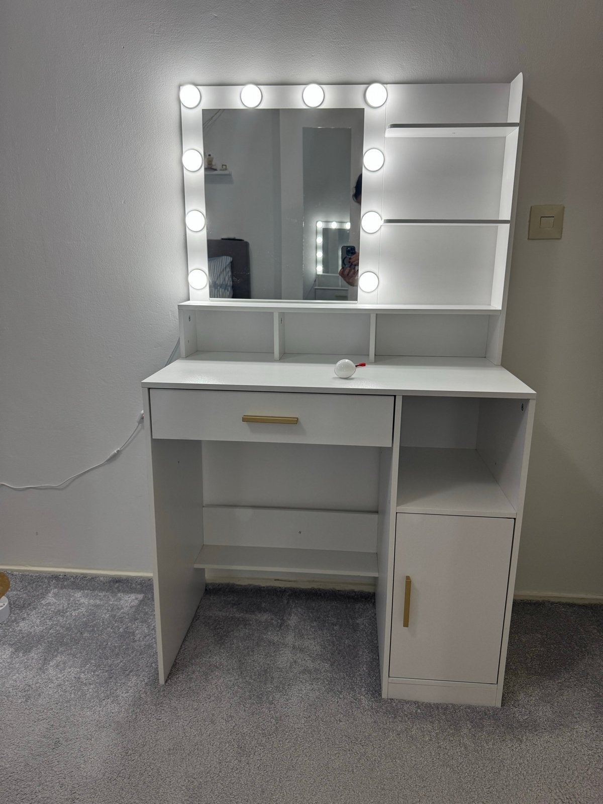 Witte Kaptafel met Spiegel en LED-Lampjes, Ophalen, 100 tot 150 cm, 50 tot 100 cm, Zo goed als nieuw